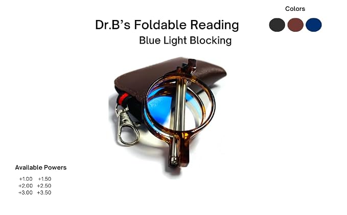 DR. B's Readers Foldable Reading Glasses For Men & Women Eyeglasses for Readers Presbyopic Glasses Bluecut computer glasses (Blue)
