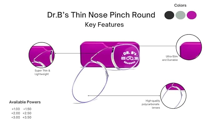 DR. B's® READERS Nose Pinch Reading Glasses (Black Thin)