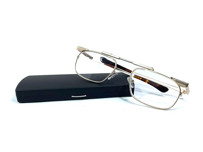 DR. B's Readers Foldable Reading Glasses | Blue Cut Lenses | Stainless Steel | Designed by Optometrists | With Pod Case | For Men & Women (Gold)