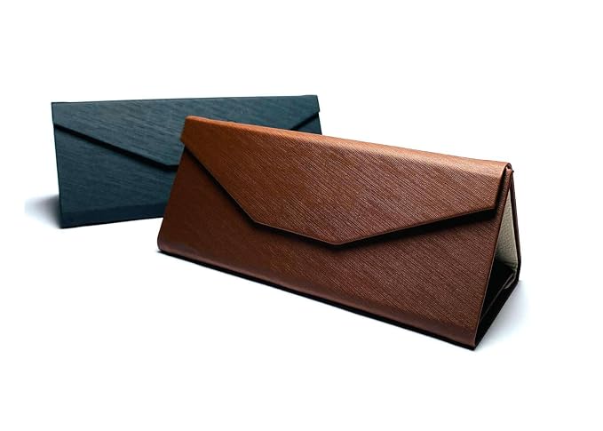 DR. B's Readers Elegant Brown And Black Foldable Eyeglass Case – Hard PU Leather Triangle Sunglass Case for Men & Women | Collapsible & Durable Envelope Design (Black)