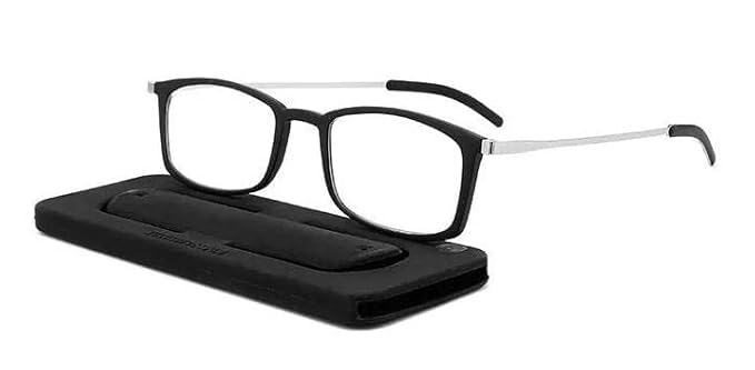 DR. B's Readers New Foldable Reading Glasses with Case & Mobile Video Stand – Ultra-Portable, Pocket-Size, Foldable Design” For Men Women (Square Black)