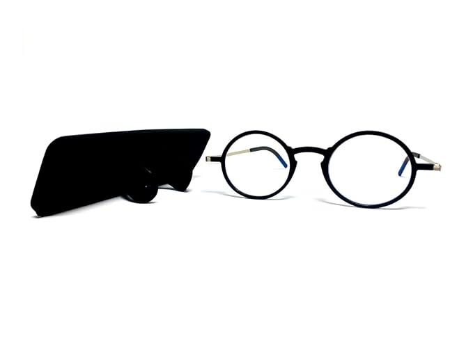 DR. B's® Foldable Reading Glasses for Men & Women – Blue Light Blocking, Pocket-Size Readers with Case & Mobile Video Stand(Round Black)