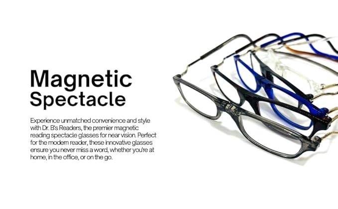 DR. B's Readers Reading Glass Magnetic Reading Spectacle Glasses for Near Vision, (Black)