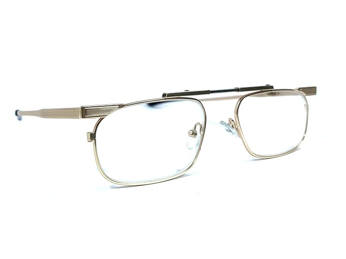 DR. B's Readers Foldable Reading Glasses | Blue Cut Lenses | Stainless Steel | Designed by Optometrists | With Pod Case | For Men & Women (Gold)