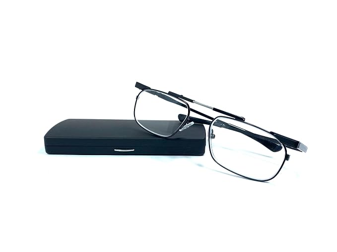 DR. B's Readers Foldable Reading Glasses | Blue Cut Lenses | Stainless Steel | Designed by Optometrists | With Pod Case | For Men & Women (Black)