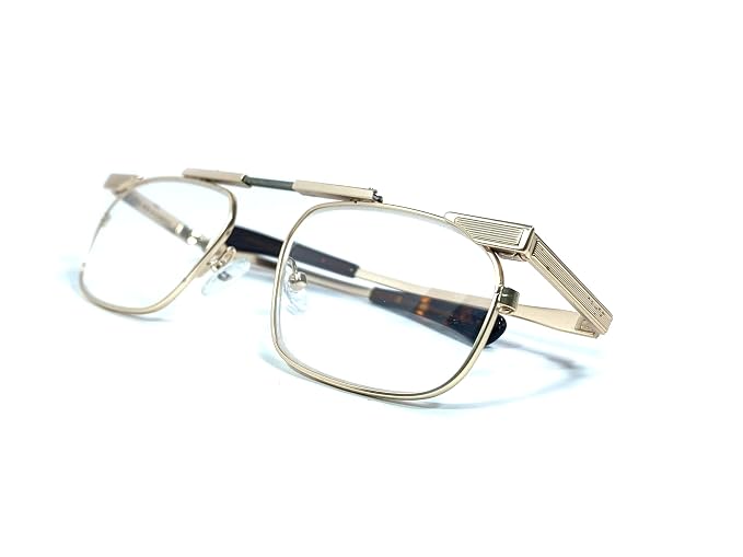 DR. B's Readers Foldable Reading Glasses | Blue Cut Lenses | Stainless Steel | Designed by Optometrists | With Pod Case | For Men & Women (Gold)