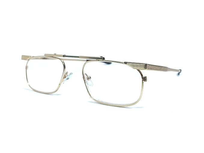 DR. B's Readers Foldable Reading Glasses | Blue Cut Lenses | Stainless Steel | Designed by Optometrists | With Pod Case | For Men & Women (Gold)