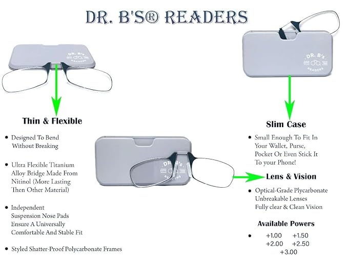 DR. B's® READERS Nose Resting Reading Glasses (Grey Square)